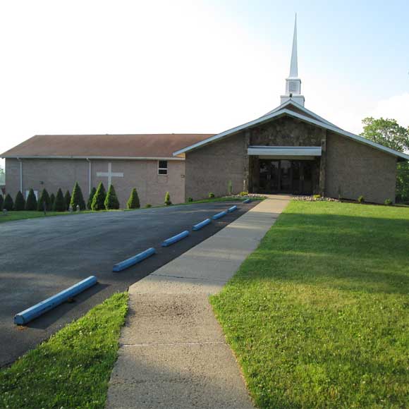 Front of church and parking lot